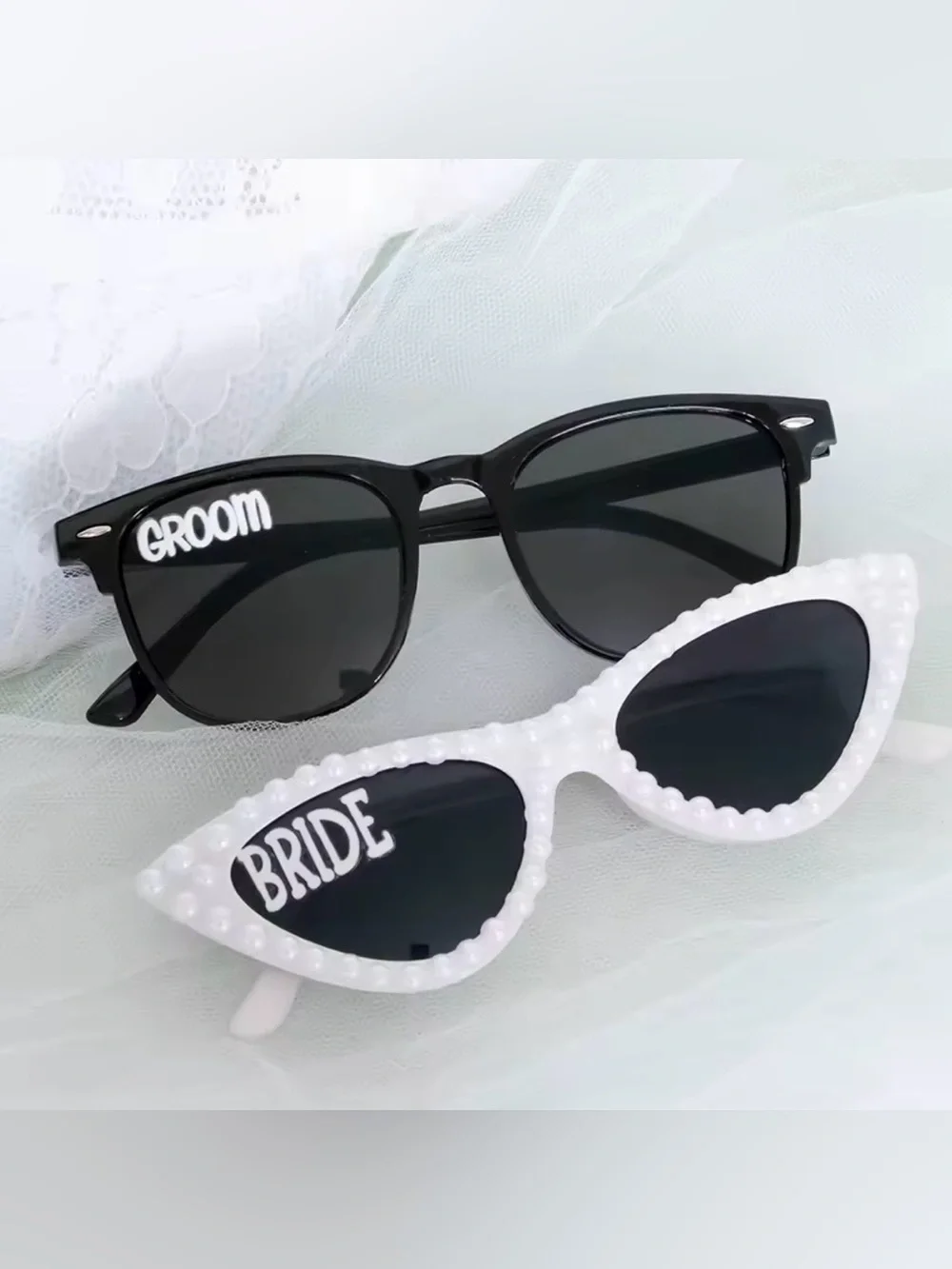 Bride and Groom Sunglasses Set - Black & White Wedding Shades
